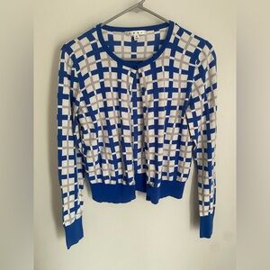 CAbi Blue and White Checkered Cardigan